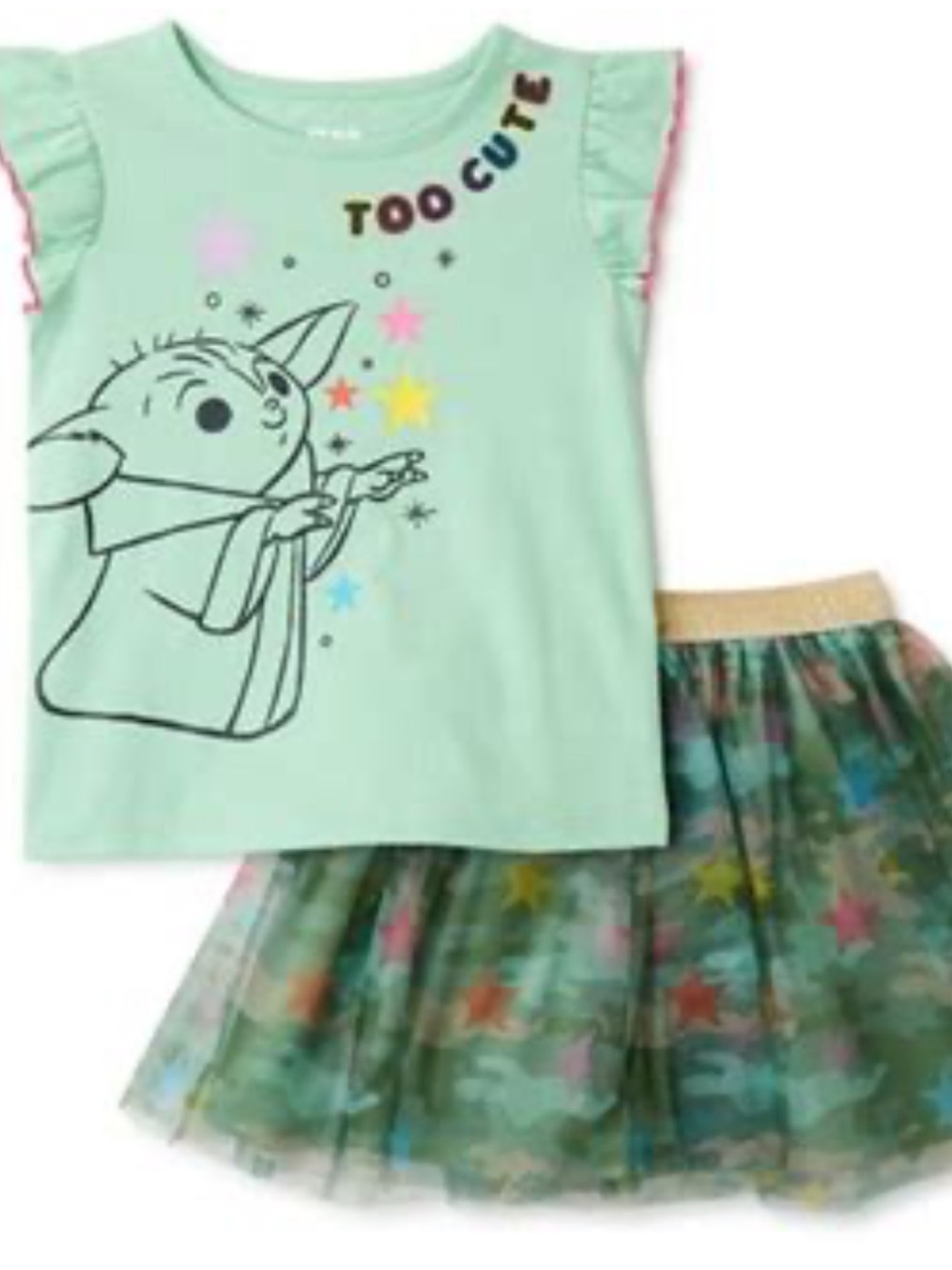 BRAND NEW 'Too Cute' Baby Yoda Mint Top with Star Tulle Skirt Toddler